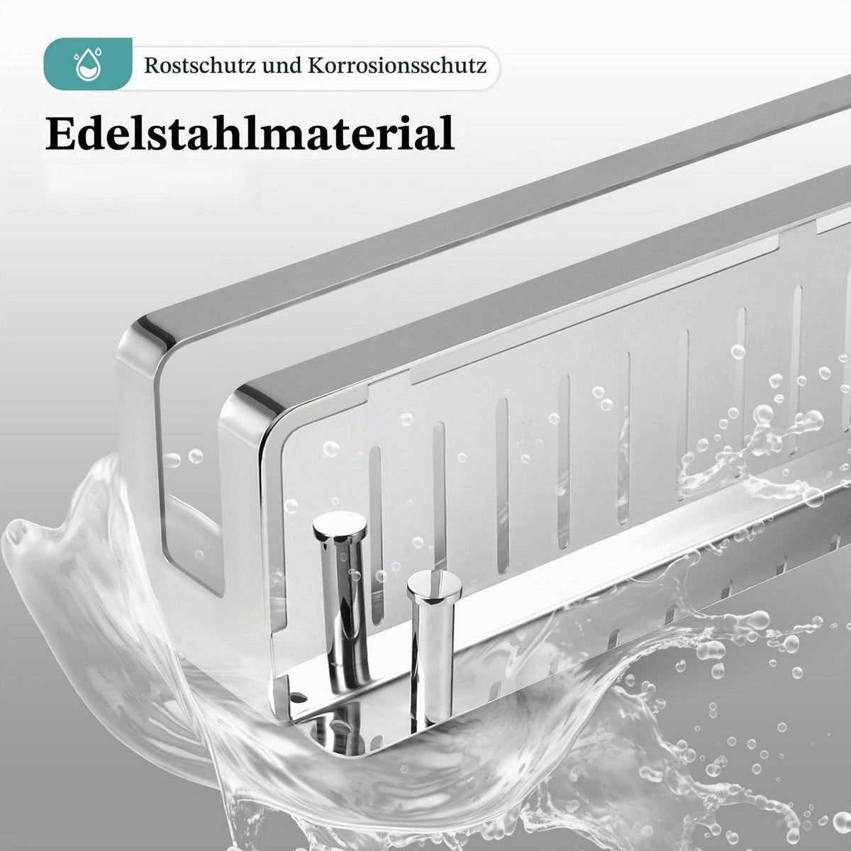 Edelstahl Duschablage mit Haken – Badezimmer Organizer 40cm