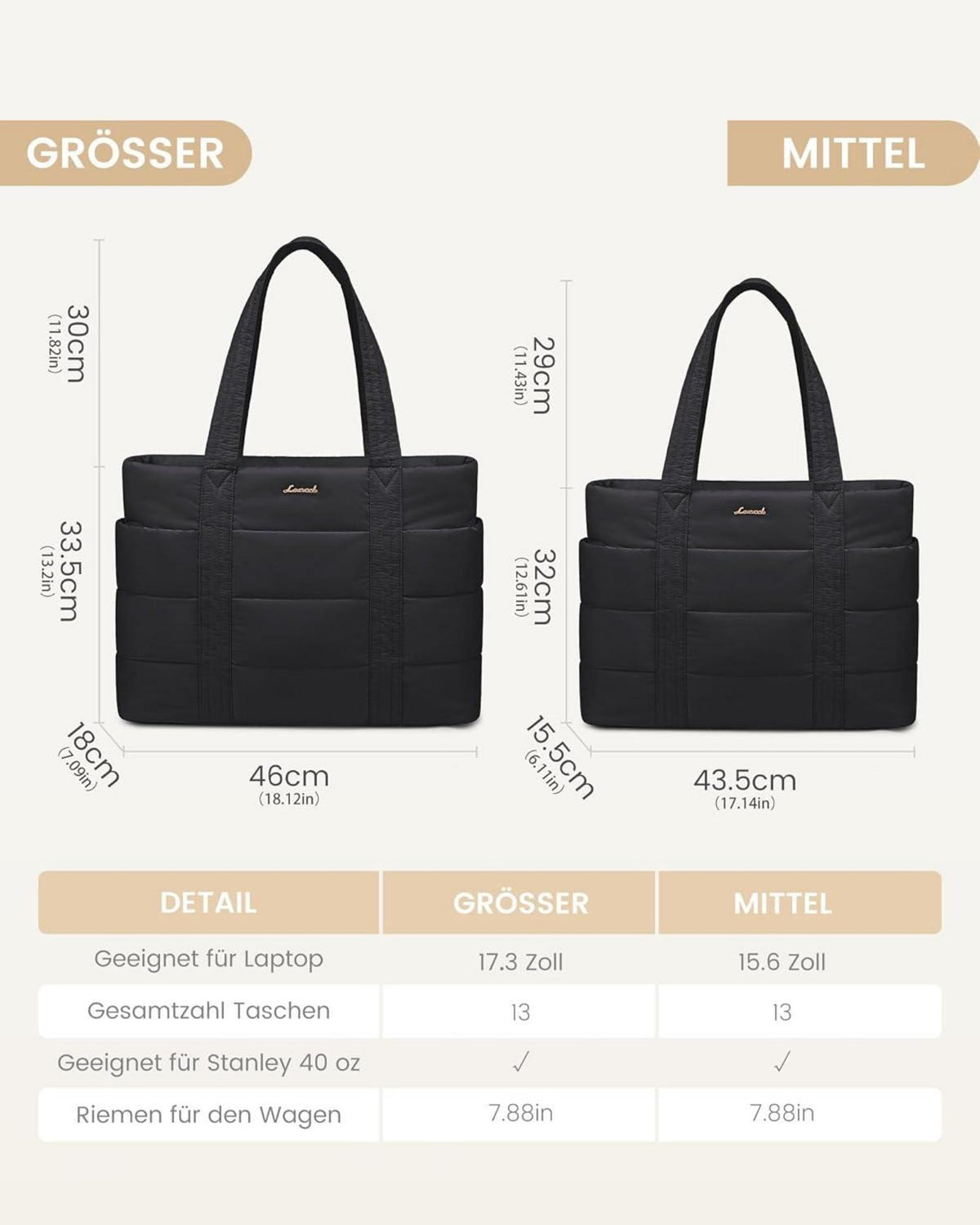 LOVEVOOK Laptoptasche Damen Große Arbeitstasche Tote Bag 13 Taschen Maschinenwaschbar