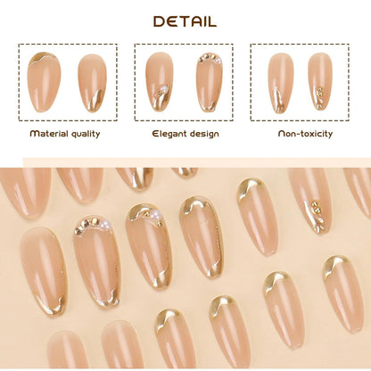 Goldene Französische Spitzen-Kunstnägel Set mit Nagelfeile & Jelly