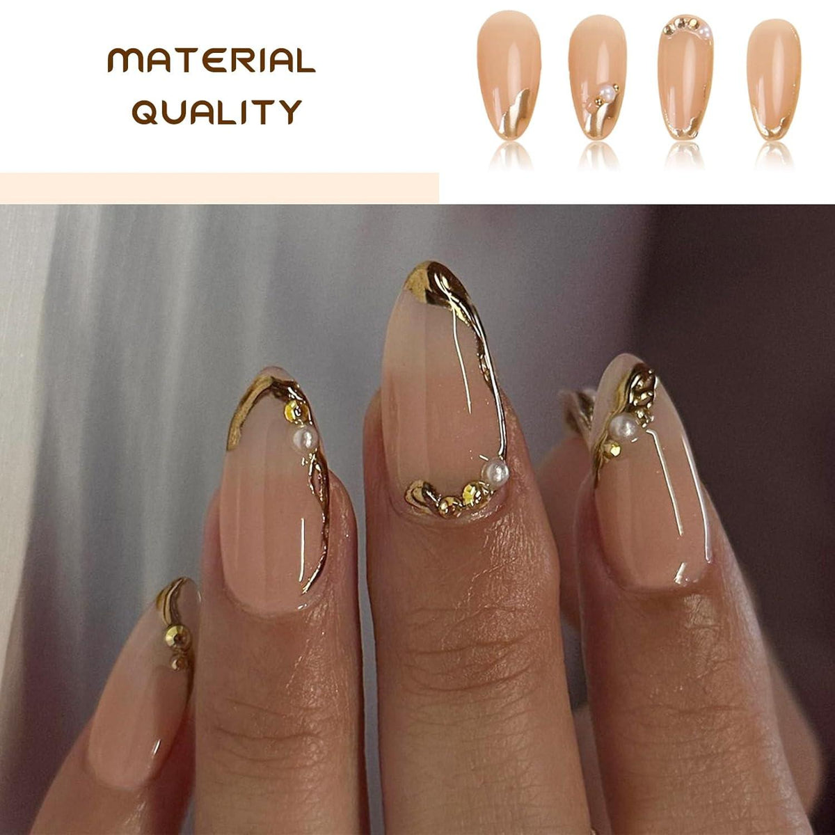 Goldene Französische Spitzen Nägel 24 Stück inkl. Nagelfeile & Jelly Glue