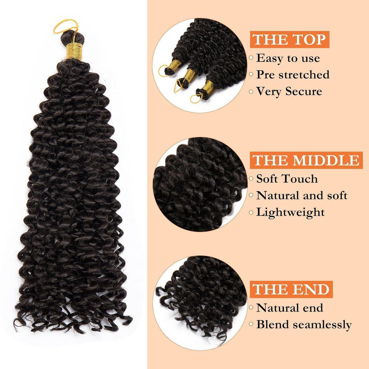 3er Pack Wasserwelle Häkelzöpfe – Afro Kinky Curly Haarverlängerung 35cm
