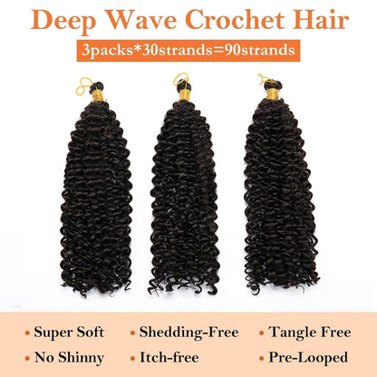 3er Pack Wasserwelle Häkelzöpfe – Afro Kinky Curly Haarverlängerung 35cm
