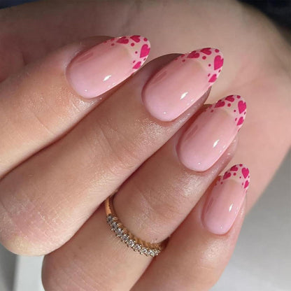 Kurze Press-On Nagel Herz Mandel Spitze 24 Stück Pink