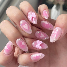 24 Stück Pink Ombré Herz Design Falsche Nägel 3D Schleife GlamRays