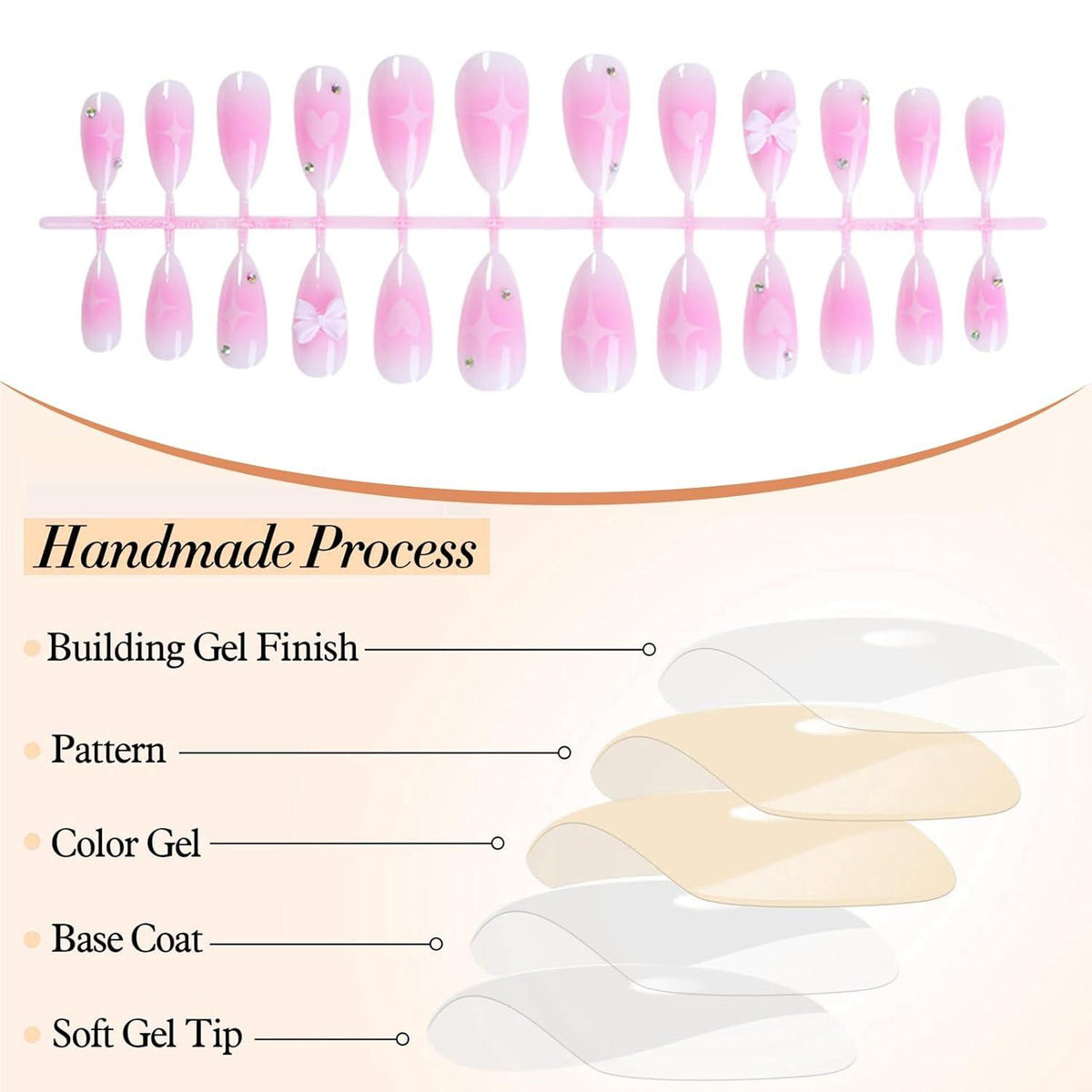 Pink Ombré Herz-Stern Mandel-Drucknägel 24 Stück - Akrylnägel