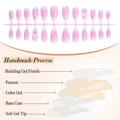 Pink Ombré Herz-Stern Mandel-Drucknägel 24 Stück - Akrylnägel