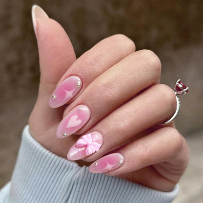 Mandel Press on Nägel Mittel Falsche Nägel Pink Ombré Herz Stern