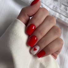 Kurze Quadratische Press-On Falsche Nägel Rot Herz Nagelkunst 24 Stück