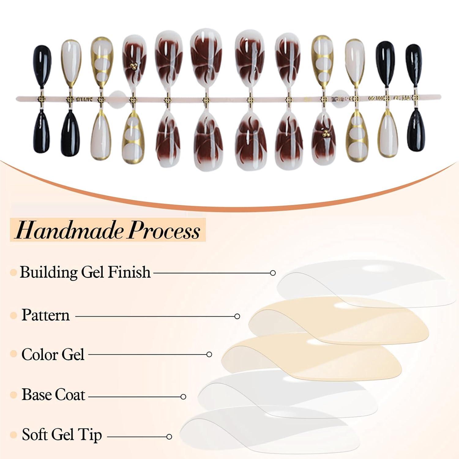 Braune Mandel Press on Nägel Glänzend French Tips 24 Stück