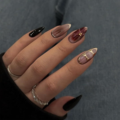 Press on Nails Mandel Glänzend Braun French Tips 24 Stück