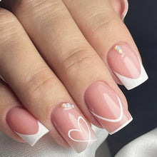 Press on Nägel - Quadratisch Pink & Weiß - Valentinstag - 24
