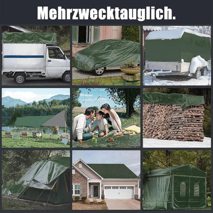 Wasserdichte Abdeckplane 6x8m mit Ösen – Grün-Silber