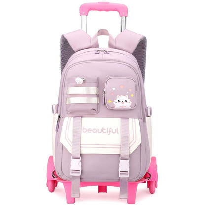 Schultrolley Rucksack Mädchen Lila mit 6 Rädern 28L