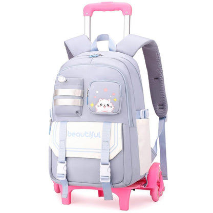 Schultrolley Rucksack Mädchen mit 6 Rädern – Blau