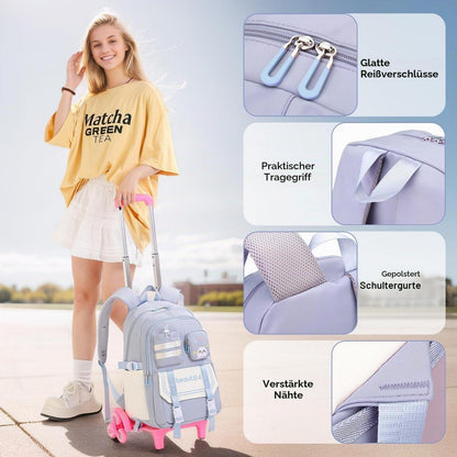 Schultrolley Rucksack Mädchen mit 6 Rädern – Blau