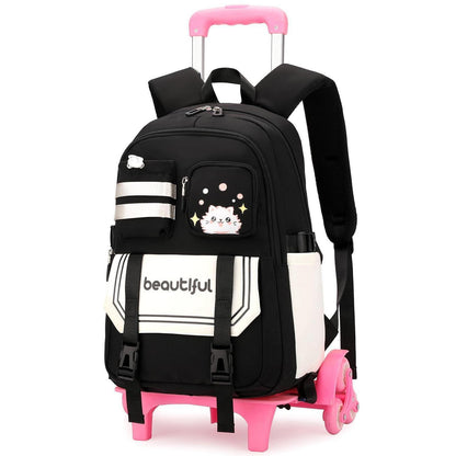 Schultrolley Rucksack Mädchen mit 6 Rädern & Trolleyfunktion