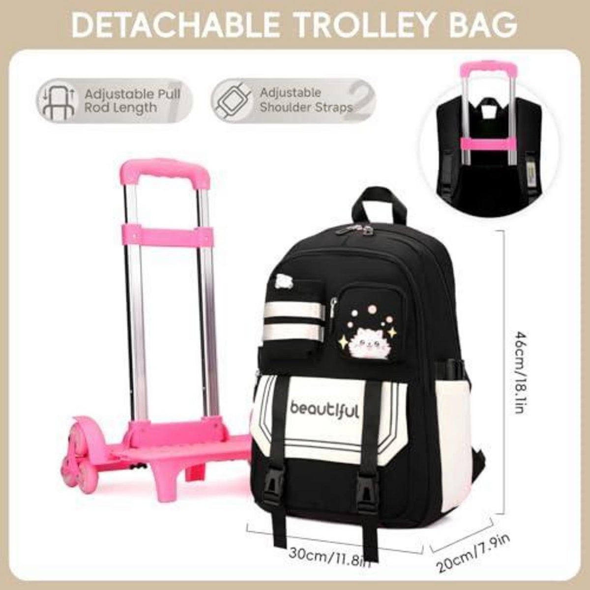 Schultrolley Rucksack Mädchen mit 6 Rädern & Trolleyfunktion