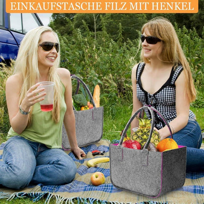 2x 30L Filztasche Einkaufstasche Faltbar Dunkelgrau/Magenta mit Innentasche
