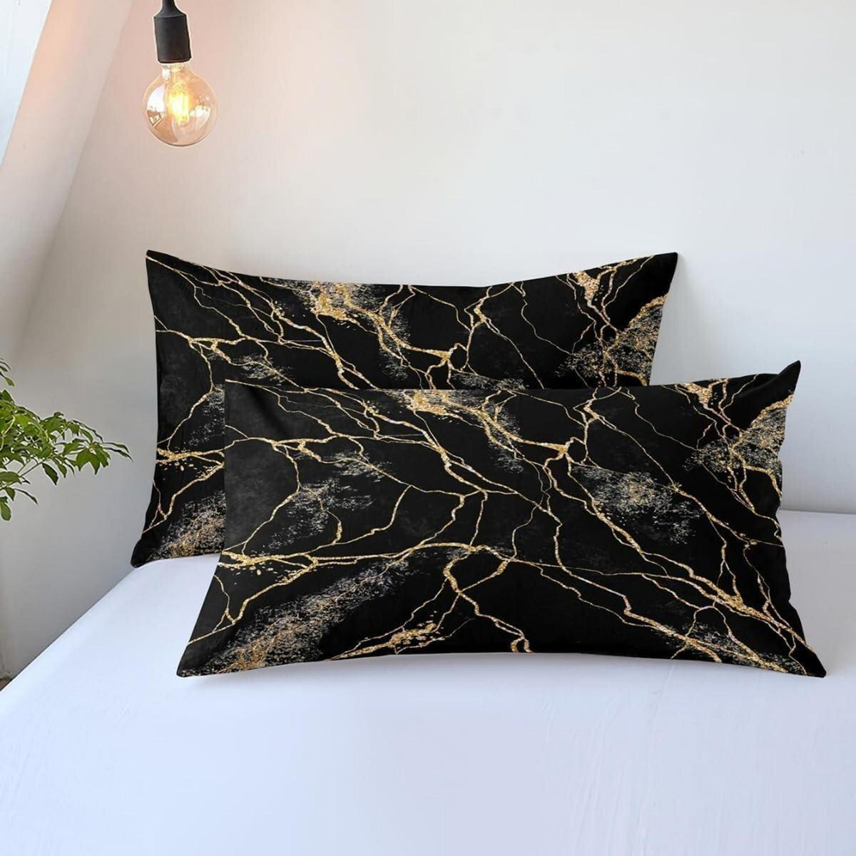Marmor Bettwäsche Set 135x200 cm Schwarz Gold Mikrofaser