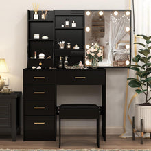 Schminktisch mit Beleuchtung und Spiegel, Frisiertisch Hocker Makeup