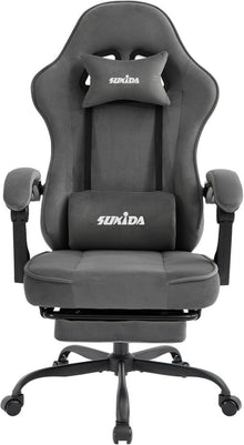 Gaming Stuhl mit Stoffbezug, ergonomisch, verstellbar, Grau