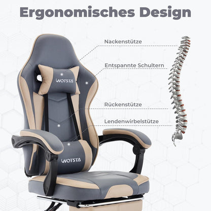 Ergonomischer Gaming Chair mit Fußstütze und