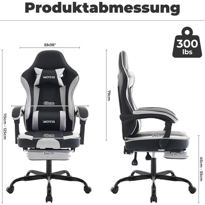 Ergonomischer Gaming Stuhl mit Lendenstütze und Fußstütze