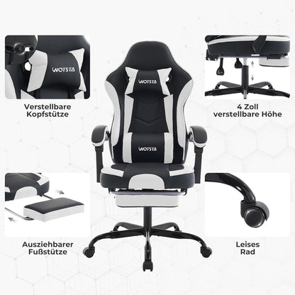 Ergonomischer Gaming Stuhl mit Lendenstütze und Fußstütze