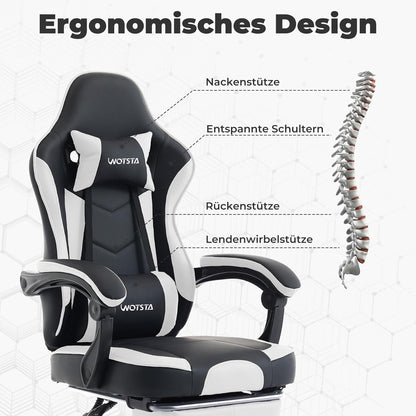 Ergonomischer Gaming Stuhl mit Lendenstütze und Fußstütze