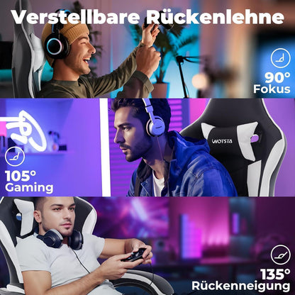 Ergonomischer Gaming Stuhl mit Lendenstütze und Fußstütze