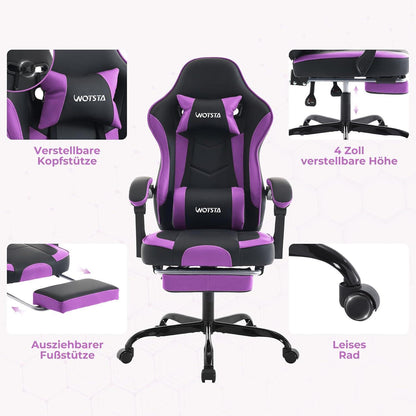 Ergonomischer Gaming Stuhl mit Fußstütze SchwarzViolett