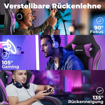 Ergonomischer Gaming Stuhl mit Fußstütze SchwarzViolett