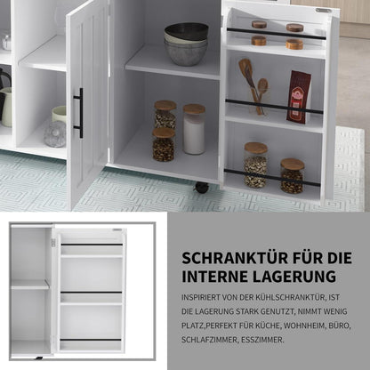 Freistehende Kücheninsel mit Klappplatte & Schubladen (Weiß)