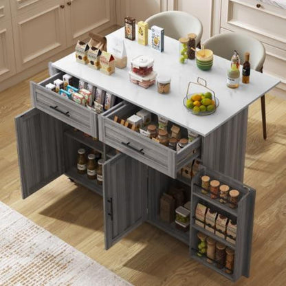 Freistehende Kücheninsel mit Klappplatte & Rollen (Grau)