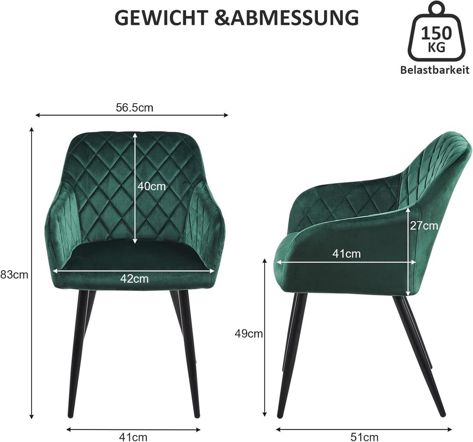 Esszimmerstuhl Samt grün Armlehne Metallbeine Polstersessel