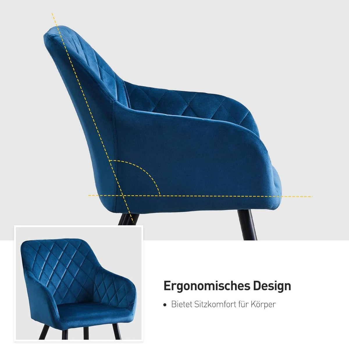 CLIPOP Esszimmerstuhl Blau Samt Bezug Küchenstuhl mit Armlehne