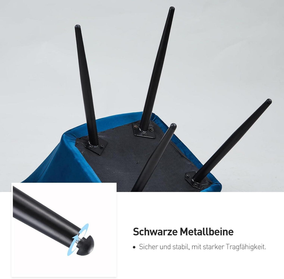 Esszimmerstuhl Samt Blau Armlehne Metallbeine Polsterstuhl