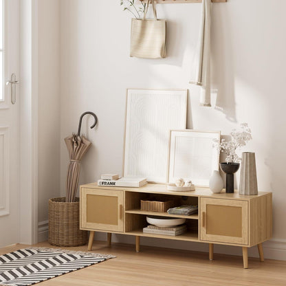 TV Schrank Lowboard Eiche 60 Zoll 137x38x48 cm Schwarz 55