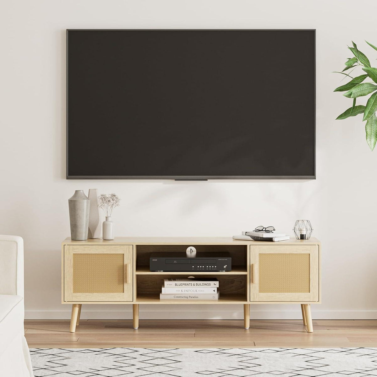 TV Schrank Lowboard Eiche 137x38x48 cm 2 Schränke Wohnzimmer 60 Zoll