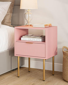 Nachttisch mit Schublade und Ablage, Modernes Nachtkästchen in Rosa