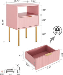 Boho Nachttisch mit offener Ablage und Schublade, Rosa/Rosa