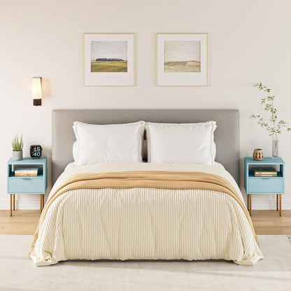 Nachttisch Blau mit offener Ablage und Schublade, modern, Nachtkommode