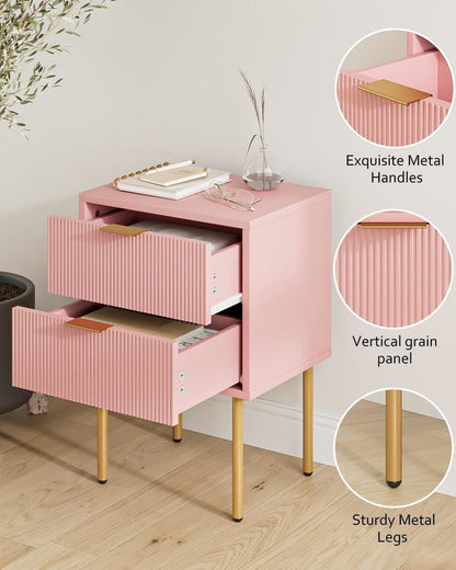 HEYZOEY Nachttisch mit 2 Schubladen, Modernes Boho Nachtkästchen in Rosa