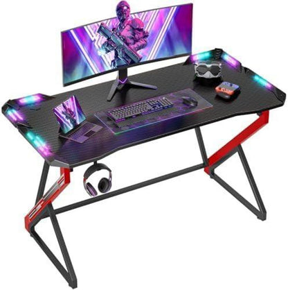 Gaming Schreibtisch LED Z Rahmen mit Kohlefaseroberfläche 100x60cm