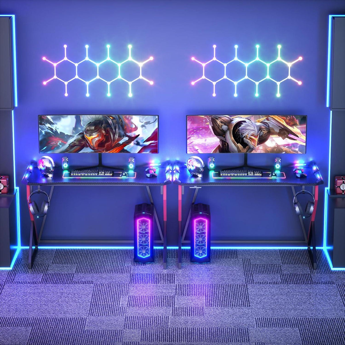 Gaming Schreibtisch LED 100x60 cm PC Gamer Tisch Ergonomisch