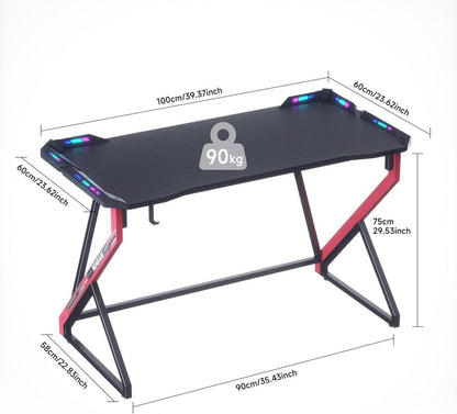 Gaming Schreibtisch LED Z Rahmen mit Kohlefaseroberfläche 100x60cm