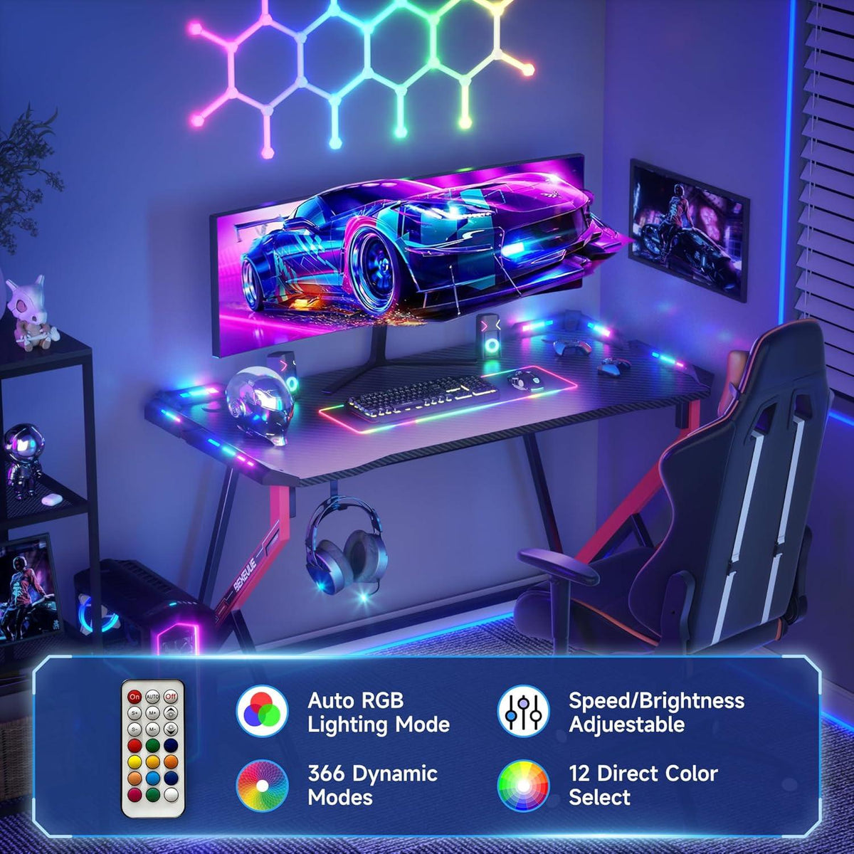 Gaming Schreibtisch LED Z-Rahmen 100x60 cm Kohlefaseroberfläche