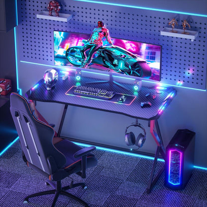 Gaming Schreibtisch LED 100x60 cm PC Gamer Tisch Ergonomischer Z