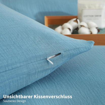 Doppelte Muslin Bettwäsche 200x200 Petrol – Weich & Atmungsaktiv