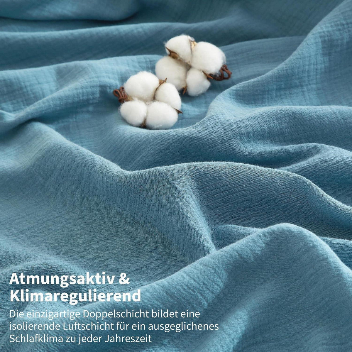 Doppelte Muslin Bettwäsche 220x240 Petrol – 3-teilig & Atmungsaktiv